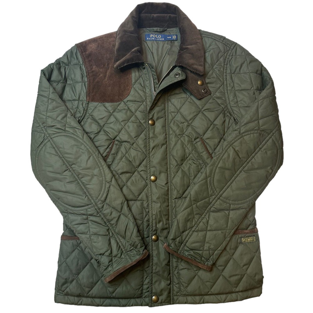 Polo Ralph Lauren Sz M Quilted Green Equestrian Jacket RRL Rugby Leather Patch